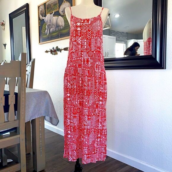 Source Unknown Dresses & Skirts - Womens Printed Scoop Neck Sleeveless Spaghetti Strap Midi Maxi Dress Orange Sz M